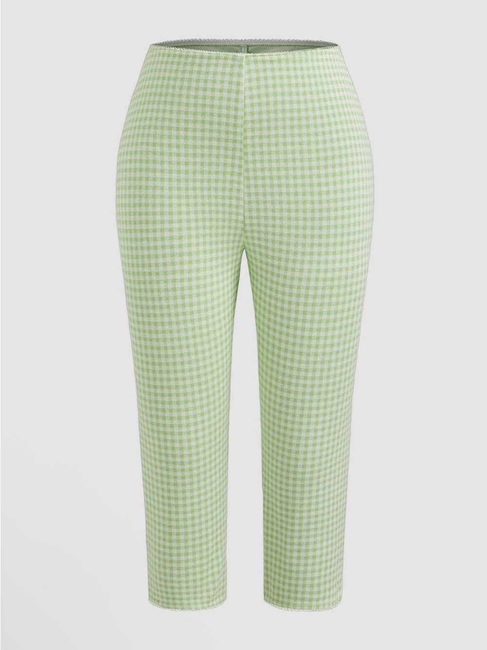 Gingham Capri Pants- Light Green - Picture 5 of 16